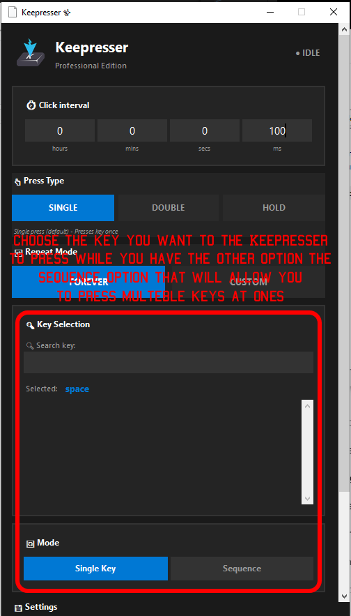 Keepresser Key Selection and Sequence Mode